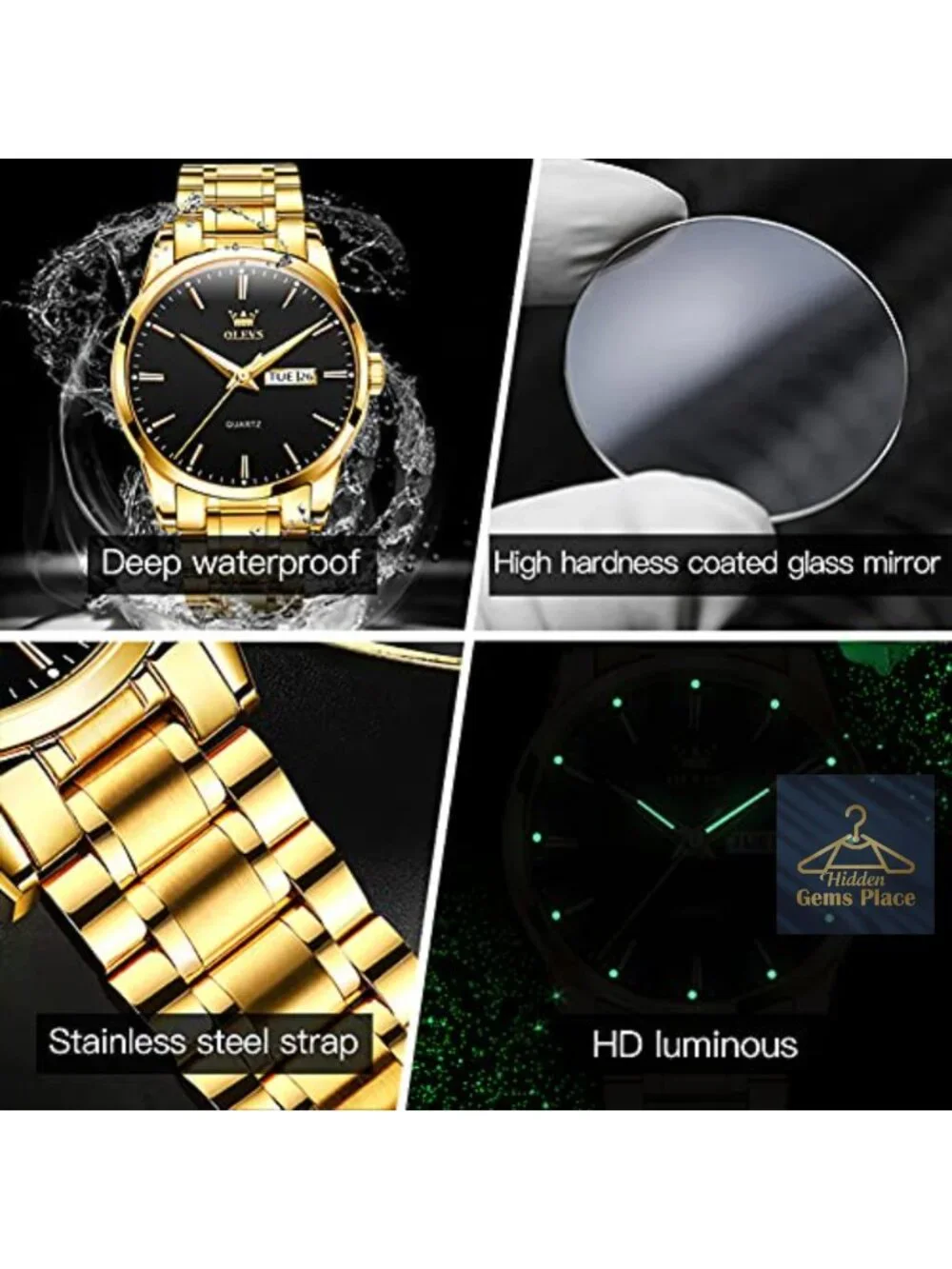 Men's Luxury Gold Watch Stainless Steel Quartz Analog